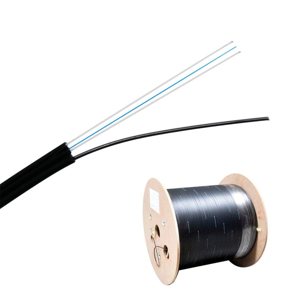 FTTH Outdoor Optical Fiber Drop Cable,G657A1,1 Core Single Mode,LSZH Black Jacket,1 Steel Wire+2 FRP Strength Member,1000 Meters/Roll