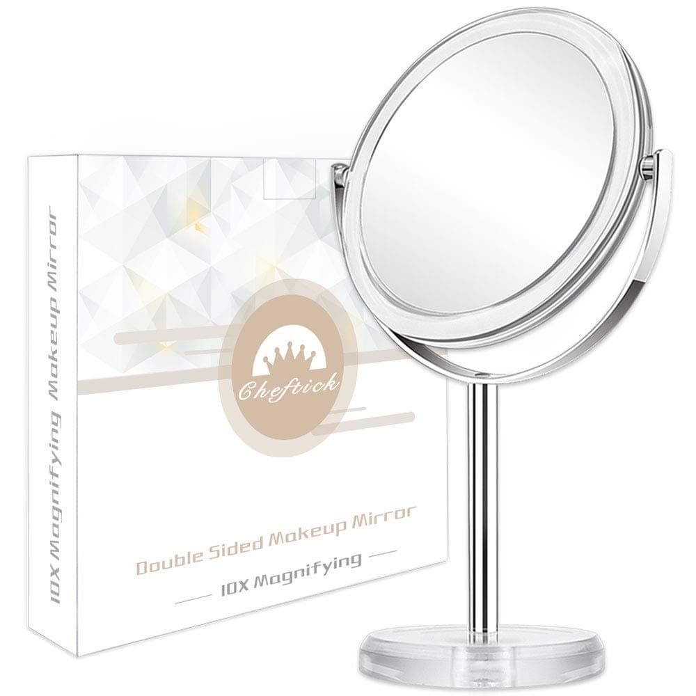 Cheftick Double Sided Magnifying Makeup Mirror, 1X & 10X Magnification High Definition Tabletop Vanity Mirror, 360° Rotation