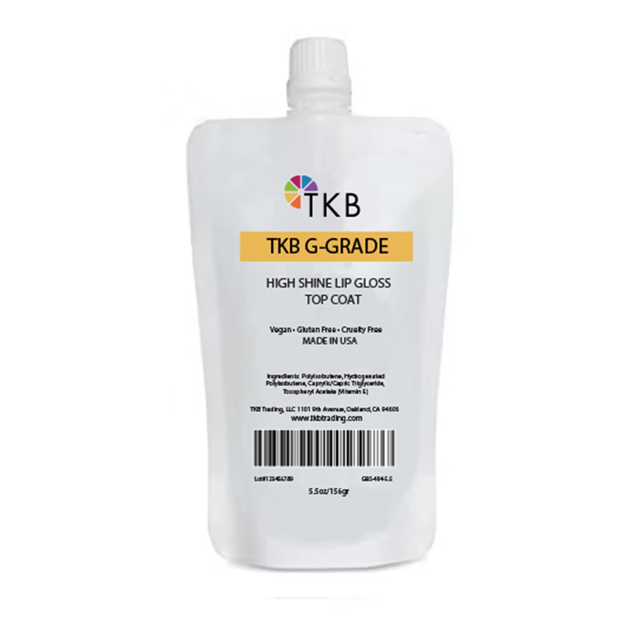TKB Trading, LLC High Shine Lip Gloss Top Coat (G-Grade)- High Shine, Ready To Wear Clear Lip Gloss, DIY Lip Gloss, Mineral Oil Free 5.5oz (156g)