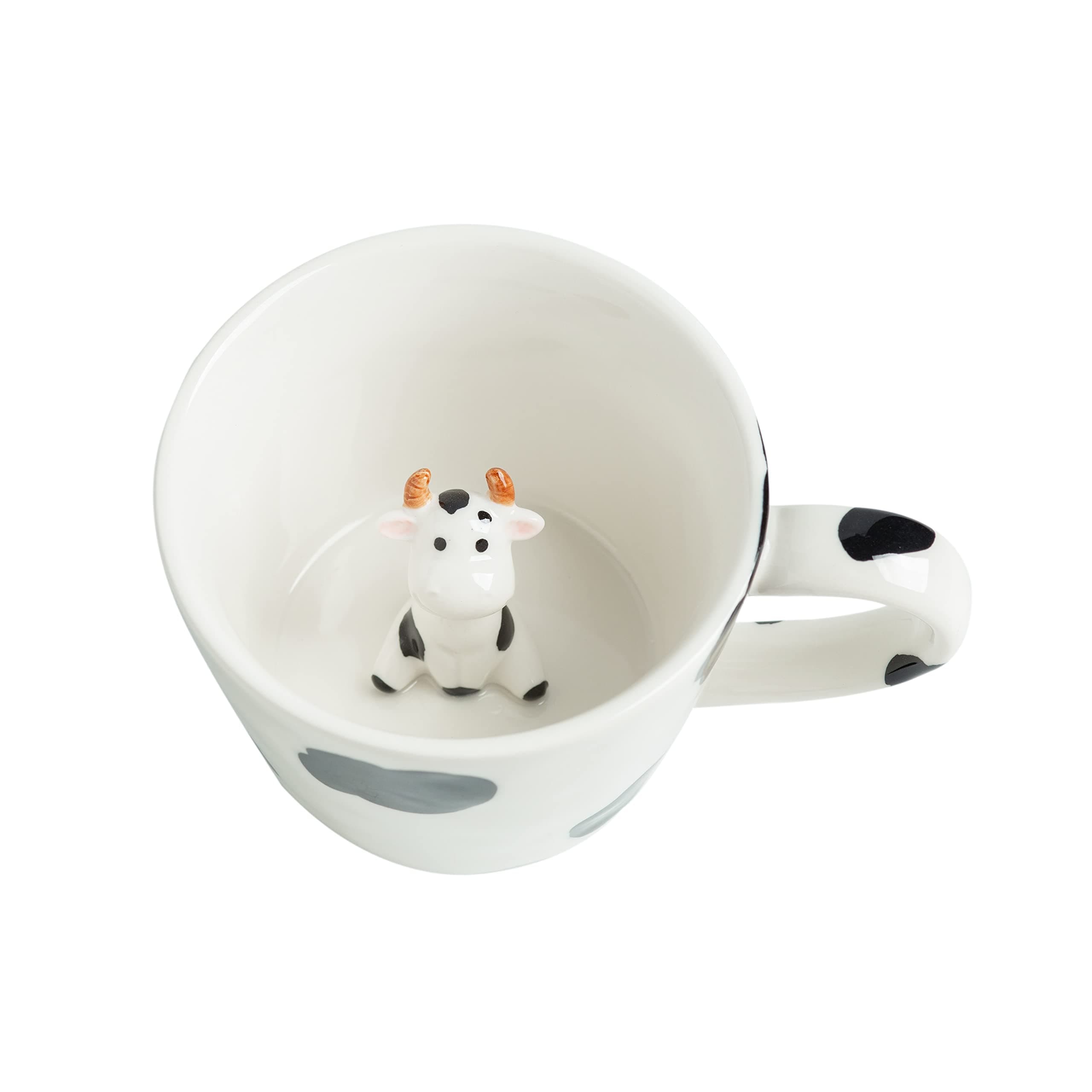 DIHOclub Cow Ceramic Cup Hidden 3D Animal Inside Mug,Cute Cartoon Handmade Figurine Mugs,Holiday and Birthday Gift for Coffee Milk Tea Lovers,12 OZ(White,Black)