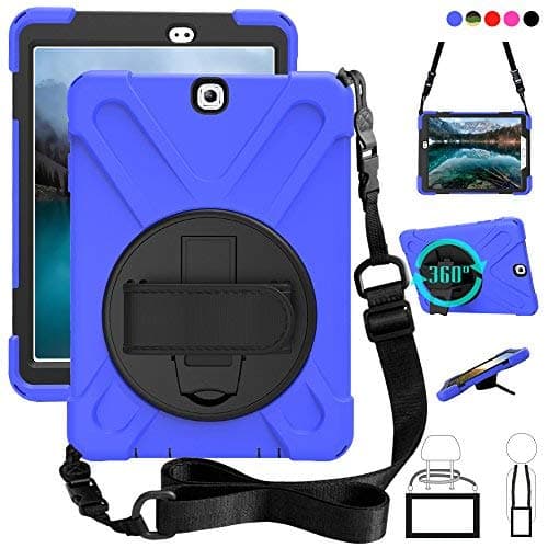 Galaxy Tab S2 9.7 Case, dropproof High Impact Resistant Heavy Duty Armor Cover W/Hand Strap Handle Shoulder Belt Carry Shell for Samsung SM-T810/SM-T813/SM-T815 T810 9.7 inch Tablet (Blue)