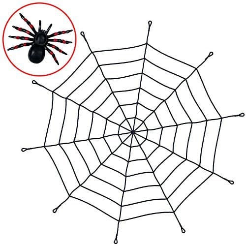 Colonel Pickles Novelties Halloween Decorations - Spider Web Decor – 5 Foot - Includes Plastic Spider – Spiderman Party Supplies
