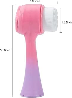 Beomeen Face Brush 2 in 1, Silicone Facial Cleansing Exfoliating Brush Soft Bristles Pore Deep Cleansing Manual Dual Face Wash Scrub Brush for Massaging, Makeup Skincare Removal, Gradient Pink