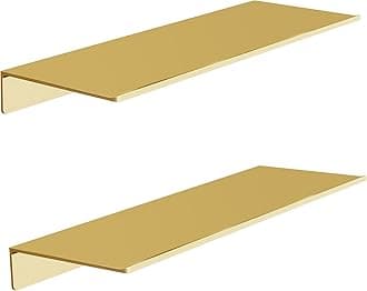 Metal Floating Shelves, Set of 2, Brushed Gold Wall Shelves Picture Ledge, Shower Caddy Wall Mounted, Decorative Display Shelf for Bedroom, Living Room, Bathroom, Office