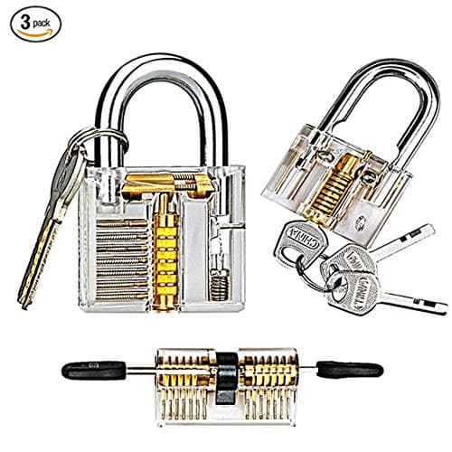 Wgwioo Practice Lock Set, Transparent Cutaway Crystal Clear Locks,Tools For Locksmith Beginner (3Pcs)