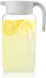 1 Gallon Plastic Pitcher with Lid - Clear Plastic Pitcher for Refrigerator, Fill with Cold Drinks - BPA Free, Space-Saving Rectangular Design - Fill with Lemonade, Milk, Juice