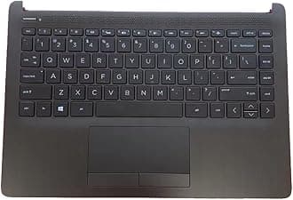 Tuyeho Replacement Laptop Upper Case Palmrest Backlit Keyboard Touchpad Assembly Part for HP 14-CF 14Z-DK 14S-CF 14S-DK 14-DF L24817-001 Black