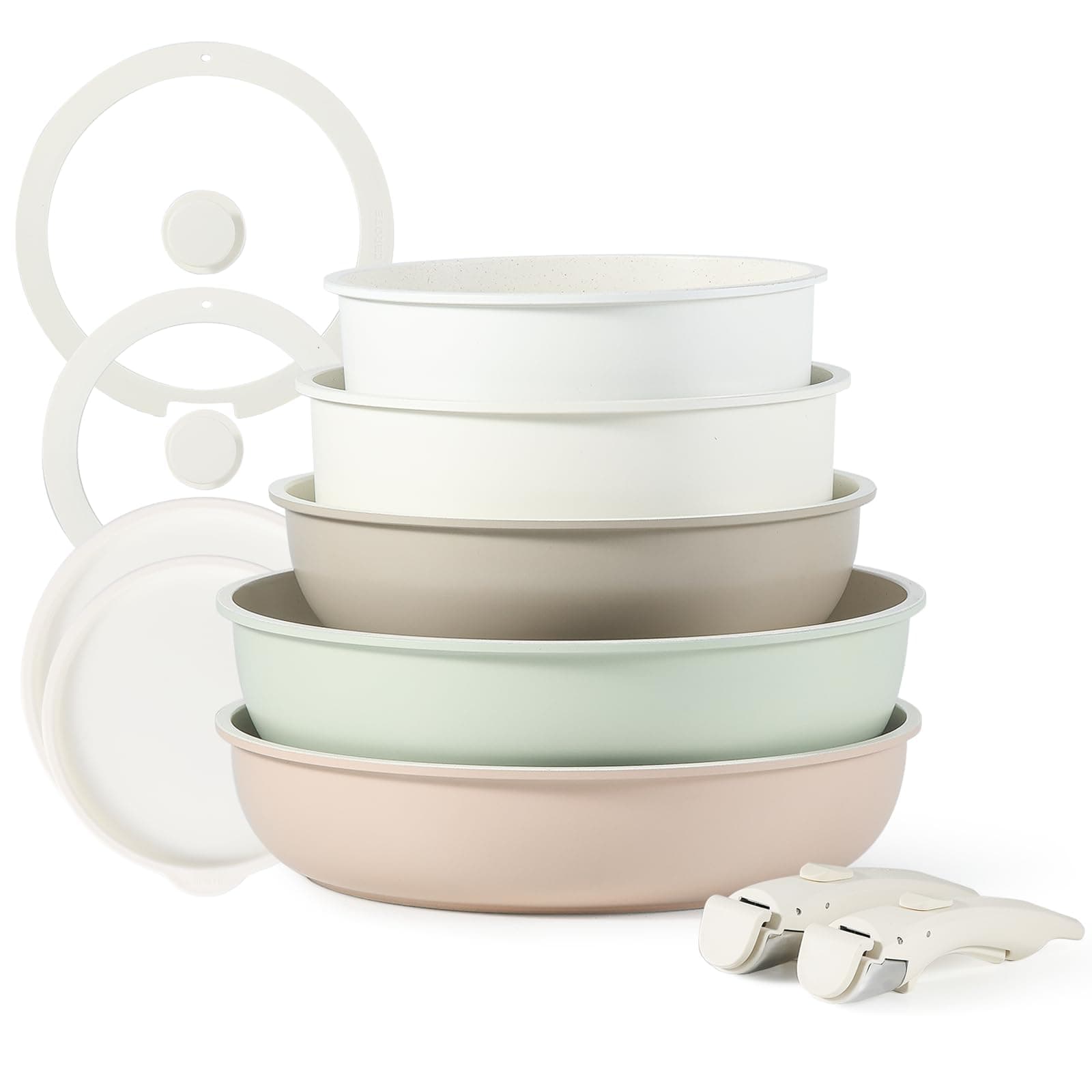 Carote Nonstick Cookware Set with Detachable Handles, Induction-Compatible Cookware, Frying Pans, Cooking Pots, 11-Piece Set