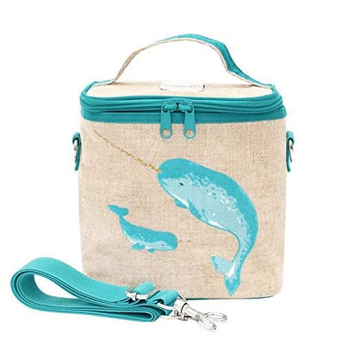 SoYoung Small Cooler Bag - Lunch - Raw Linen, Eco-Friendly and Easy to Clean - Teal Narwhal