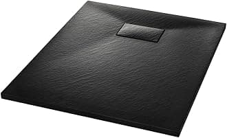 Shower Base Tray 35.4"x27.6" - Modern, Low-Profile, Skid- SMC Material Black Shower Tray with Slate Stone Surface Design