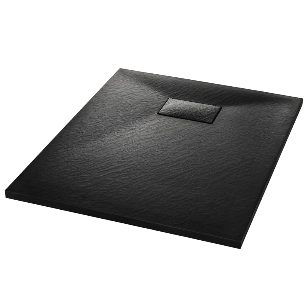 Shower Base Tray 35.4"x27.6" - Modern, Low-Profile, Skid- SMC Material Black Shower Tray with Slate Stone Surface Design