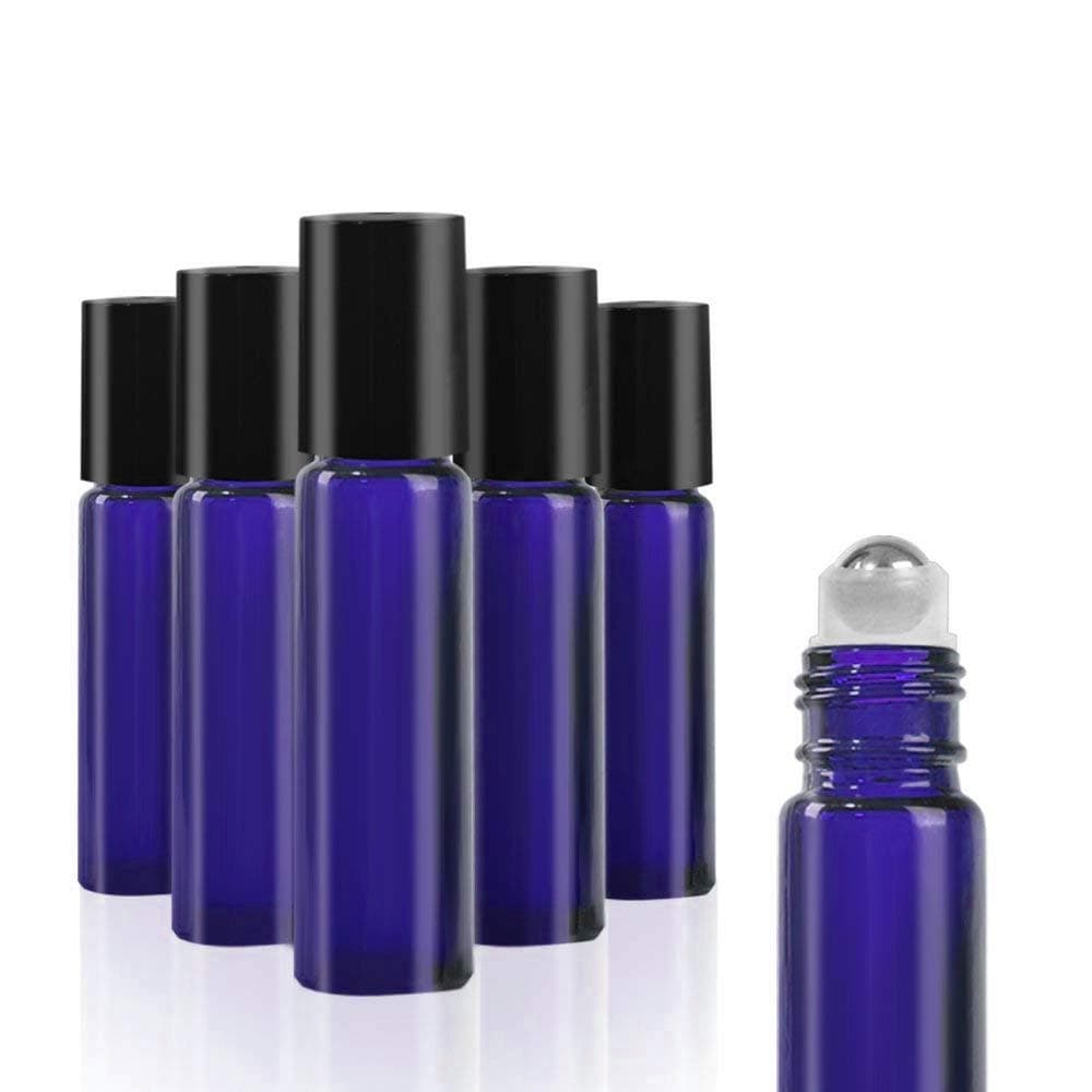 SHiZAK 6 Pack 10ml Blue Glass Roll-on Bottles with Stainless Steel Roller Balls Great Use for Fragrance, Lotion, Aromatherapy Essential Oil, Treatment