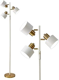 OYEARS Floor Lamp for Living Room Bright Lighting Tall Modern Industrial Vintage Standing Corner Lamps LED Metal Light Office Bedroom Study Gold Black Cream Matte Accent (3-Light, Cream)