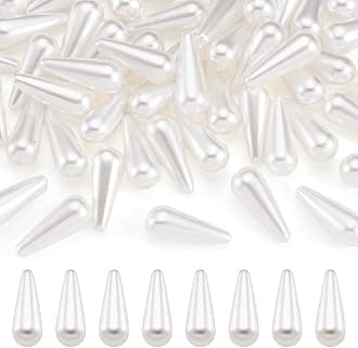 50Pcs White Pearl Teardrop Beads White Drop Shape Acrylic Long Beads 19x8mm Imitation Pearl Charms for DIY Craft Jewelry Necklace Bracelet Earring Keychain