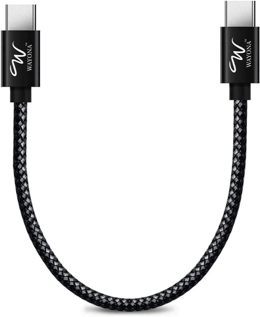 Type C to Type C 65W Short Powerbank fast charging cable compatible for iPhone 15/15 Pro/Max Android Samsung Galaxy S25 Ultra/S24/S23/S22,Flip,iPad,Google, Macbook & Laptops (Black,0.25M)