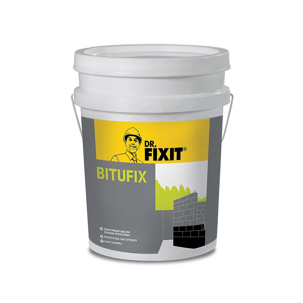 DR. FIXIT BITUFIX, Below Ground Waterproofing - 20 KG, for Damp Proofing course like Footing, Masonry Wall, Neck Columns, and Plinth Beam & DPC. Resist Salt Attacks.