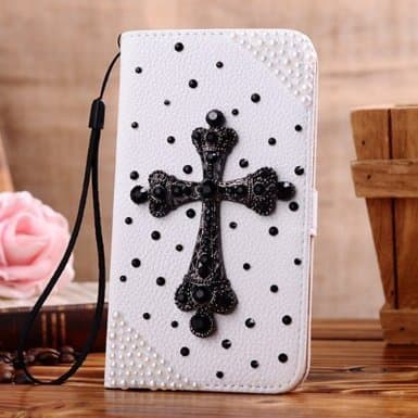Green Fashion(TM) For Samsung Galaxy Note 3 Note III N9000 Mobile Phone Case Lady Wallet case with 3D bling Rhinestone Card Holder & Magnetic Flip Horizontals -Black Cross