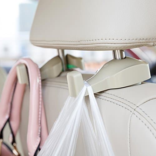 Duraneo Universal Car Headrest Hooks (4-Pack) - Car Seat Hanger - for Purse, Bags, or Groceries (Beige)