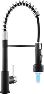 Kitchen Faucet with Pull Down Sprayer Single Hole Stainless Steel LED Faucet, Suitable for Farmhouses, RV, Laundry Room, Outdoor, and Campers. Llave para fregadero de cocina Nickel and Black