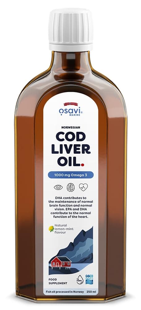 Norwegian Cod Liver Oil 1000 mg Omega 3 – 250 ml | Lemon-Mint Flavor | DHA & EPA for Heart, Brain & Vision Health | Supports Immune Function | Sourced from Wild Atlantic Cod