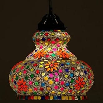Handcrafted Multicoloured Flower Design Decorated Glass Hanging Lamp Pendant Lamp in Tourkish Design