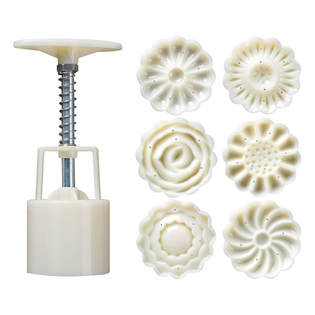 6 PCS Moon Cake Mold, Mooncake Cookie Mold with 6 Pcs Flower pattern DIY Decoration Press Cake Cutter for for Kitchen Baking