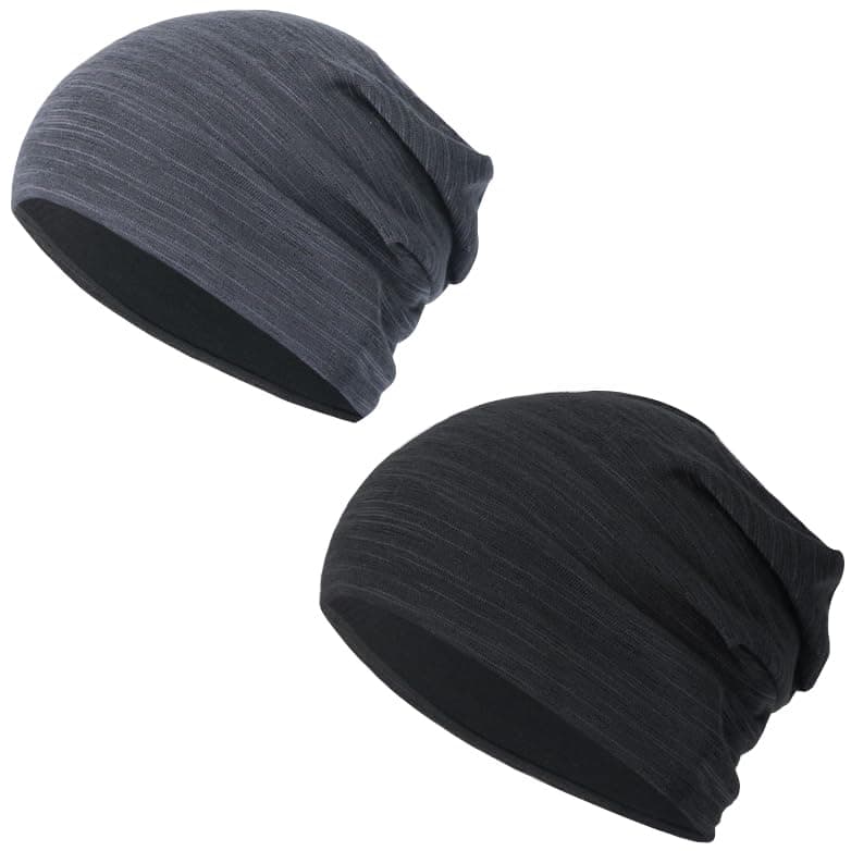 2 Pcs Slouchy Beanie Hat Baggy Skull Sleep Cap Thin Hip-hop Soft Stretch Knit Sleeping Hat Headwear Head Wrap Cap for Men Women