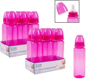Pack of 12 Pink Baby Feeding Bottles 250ml with Silicone Teat 9oz Measuring Gauge BPA Free