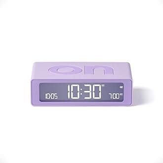 Lexon Flip Mini digital alarm clock, On Off LED clock with Adjustable Brightness, Rechargeable or Mains Powered, Sleek Retro Bedroom Decor Ideal for Alarm Clocks Bedside Use - Light Lilac