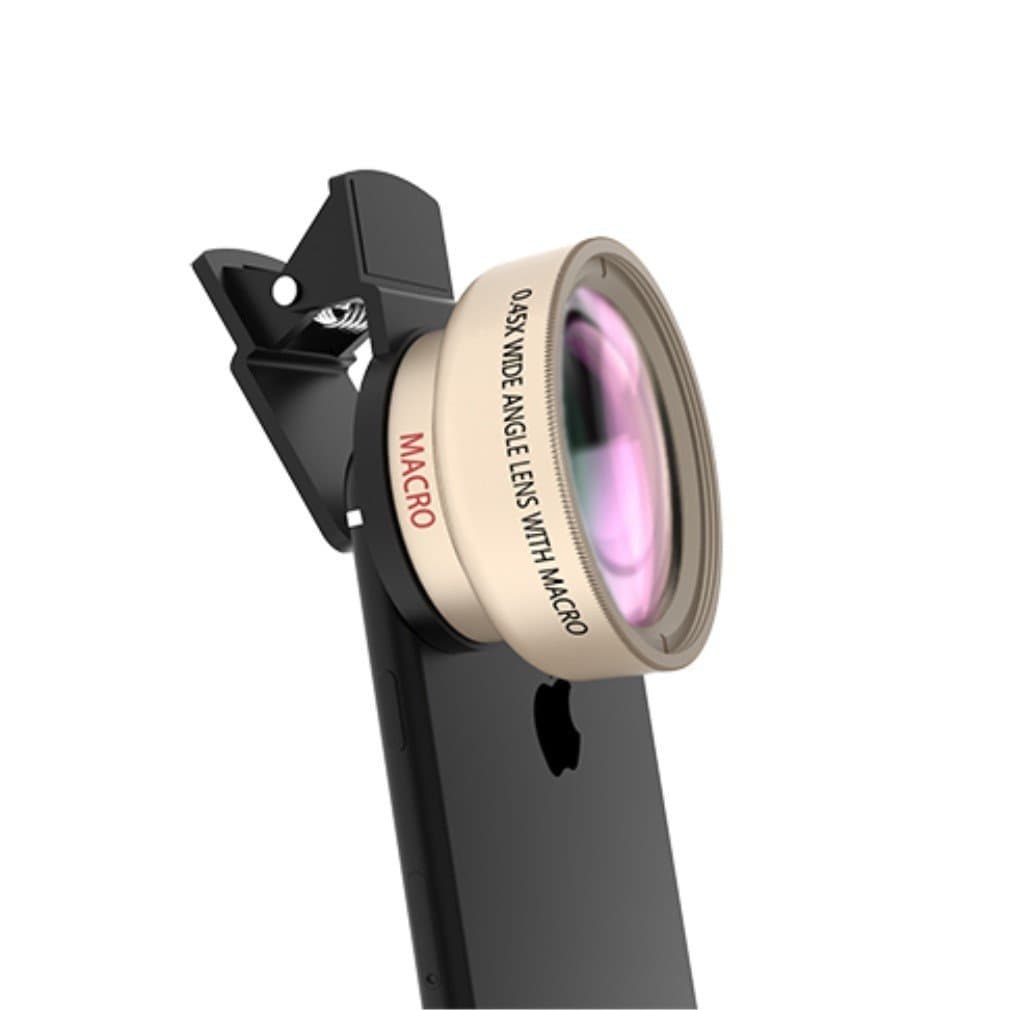 Double Lens Kit for Cell Phone Black (0.45x Wide Angle Lens, 12.5x Macro Lens) (Golden)
