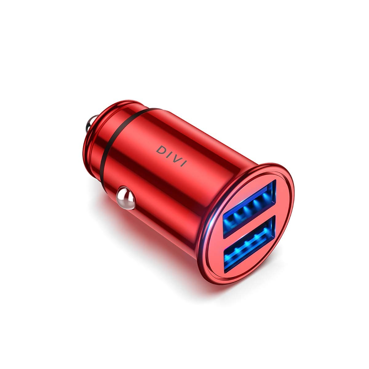 DIVICar Charger, Ultra Compact 2 USB Ports 5 V/4.8 A Aluminium Alloy Car Cigarette Lighter Charger, Quick Charge for iPhone XR/XS Max/8 Plus, Galaxy S8/S7/Edge, Huawei (Red)