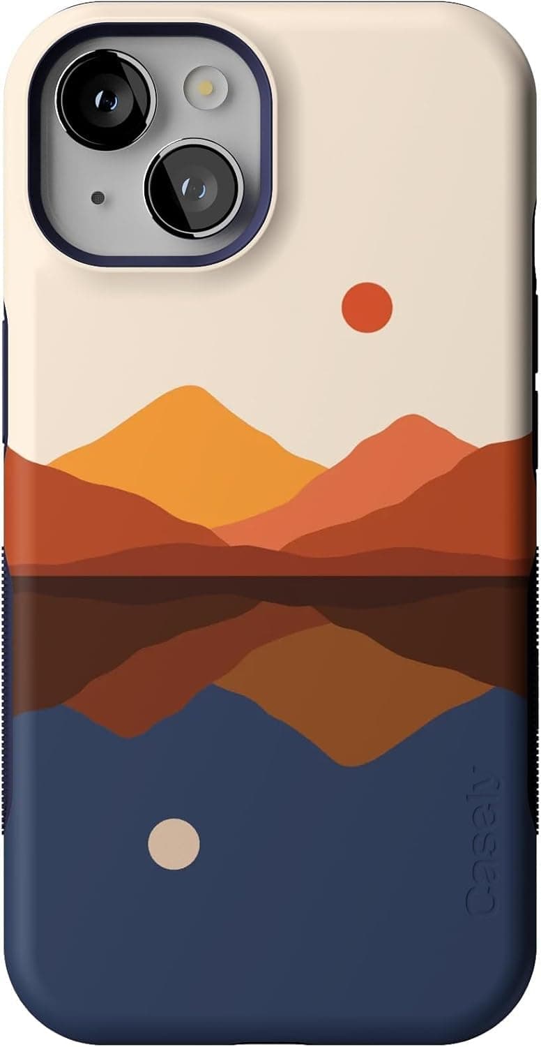 Casely iPhone 14 Case | Opposites Attract | Day & Night Mountains | Bold Protective Design | Compatible with MagSafe