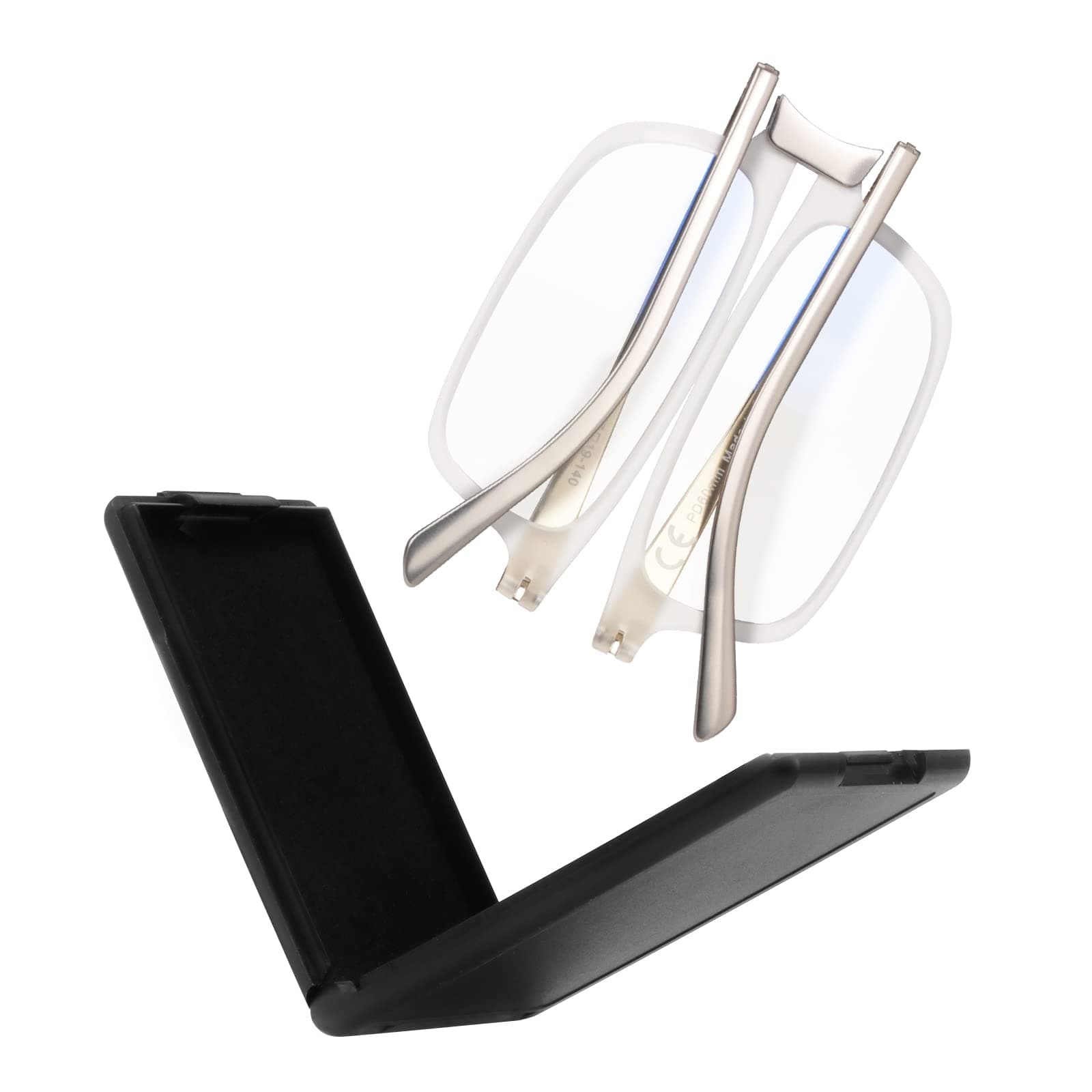 Evolved Folding Reading Glasses For Women Men Blue Light Blocking Anti UV Eyestrain Foldable Portable Compact Readers with Flat Hard Case Pocket Computer glasses 3.25 CLEAR