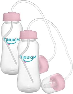 iFeed 9 Ounce Self Feeding Baby Bottle with Tube - Handless Anti-Colic Nursing System, Pink - 2-Pack