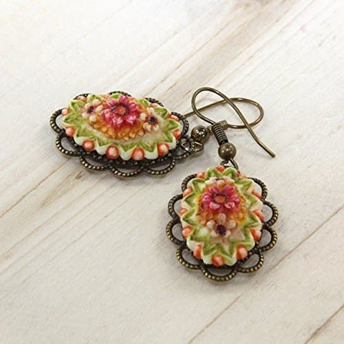 Floral Drop Earrings Hand Painted Dressing Table by Jinglebirds