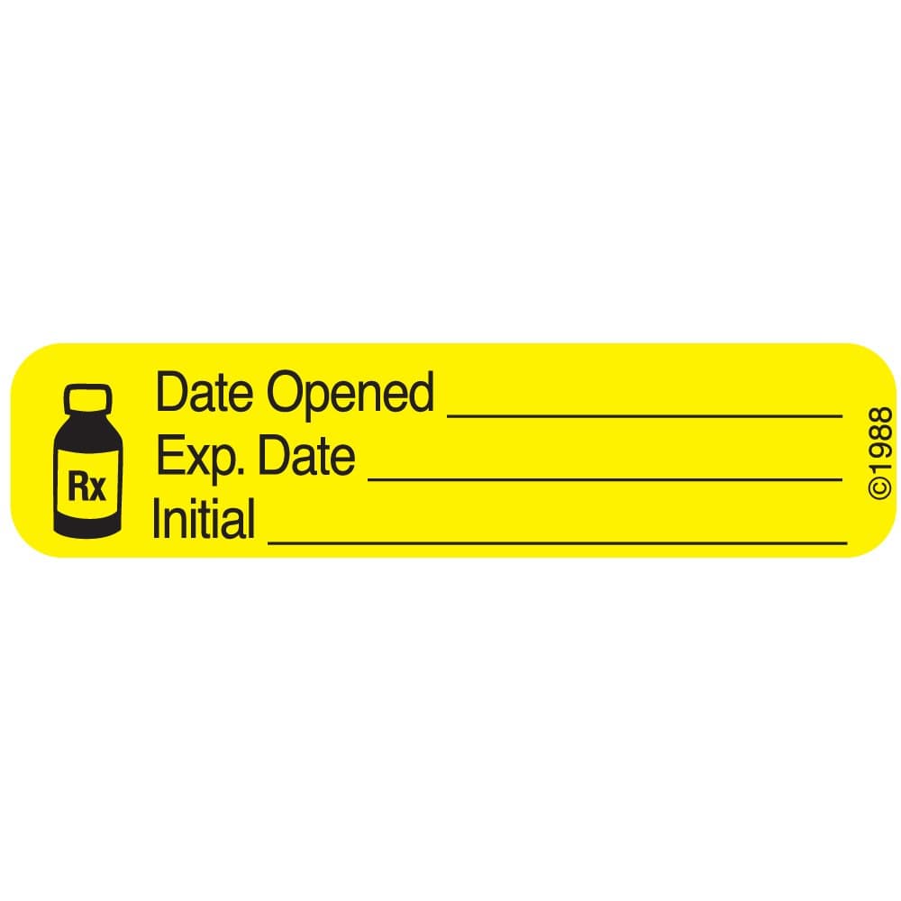 1-369 "Date Opened" Permanent Paper Label, 1 9/16" x 3/8", Yellow, Pack of 1000