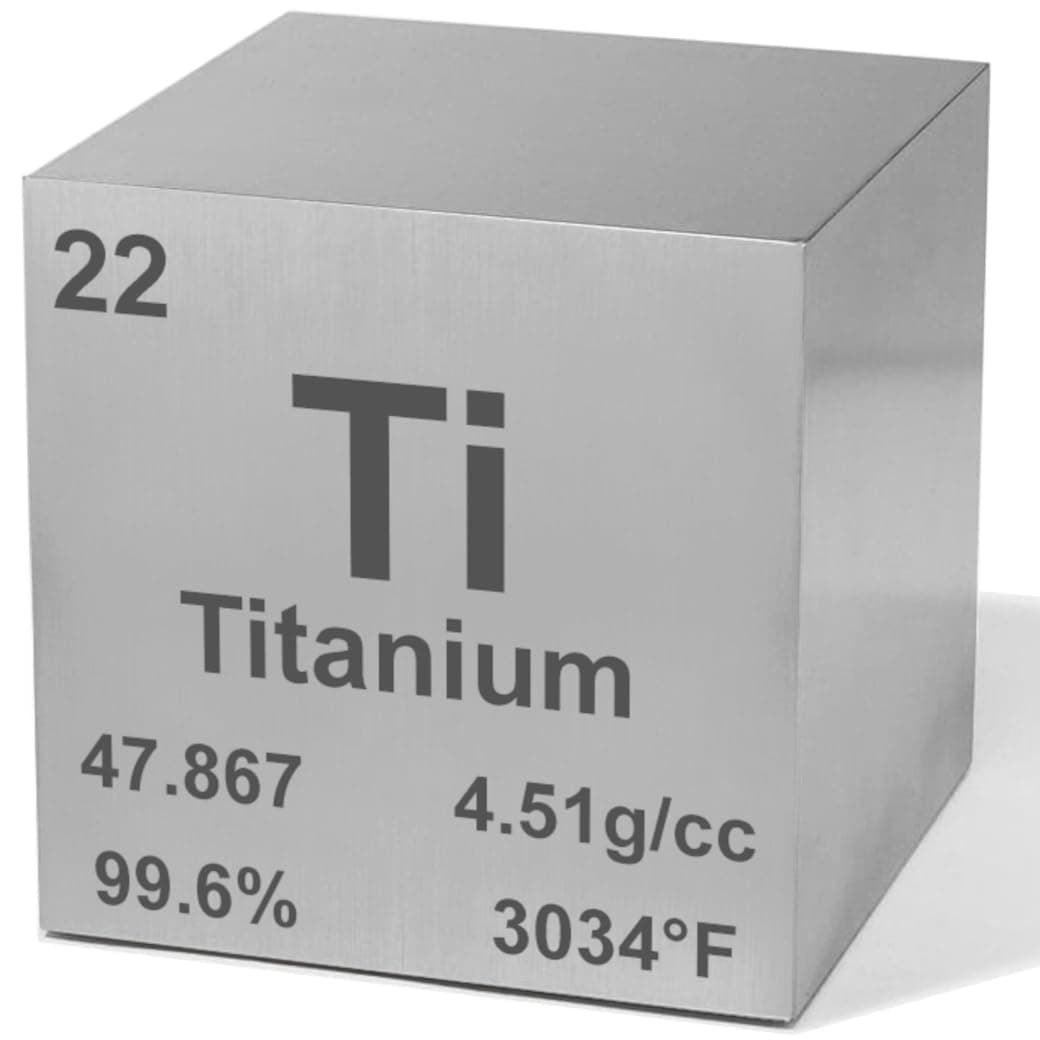 Titanium 1" Metal Density Cube - 99.6% Pure Element for Chemistry - Periodic Table Design Educational Scientific Elemental Specimen