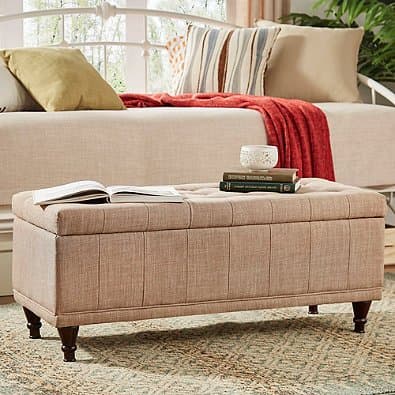 Verona Home Amelia Button Tufted Storage Bench in Tan