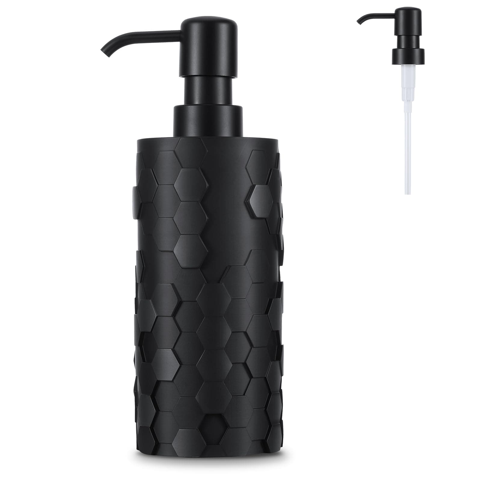 Luxspire Soap Dispenser, Hand Soap Dispenser with Replacement Pump Head, Refillable Liquid Soap Bottle, Honeycomb Design for Bathroom, Kitchen, 430ml/14.5oz, Black
