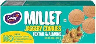 Early Foods - No Maida No White Sugar - Foxtail Millet & Almond Jaggery Cookies | Kids Snack | Sugar free Biscuits for Kids & Adults | Almond Biscuits | No Junk Lunch Box Snack 130g