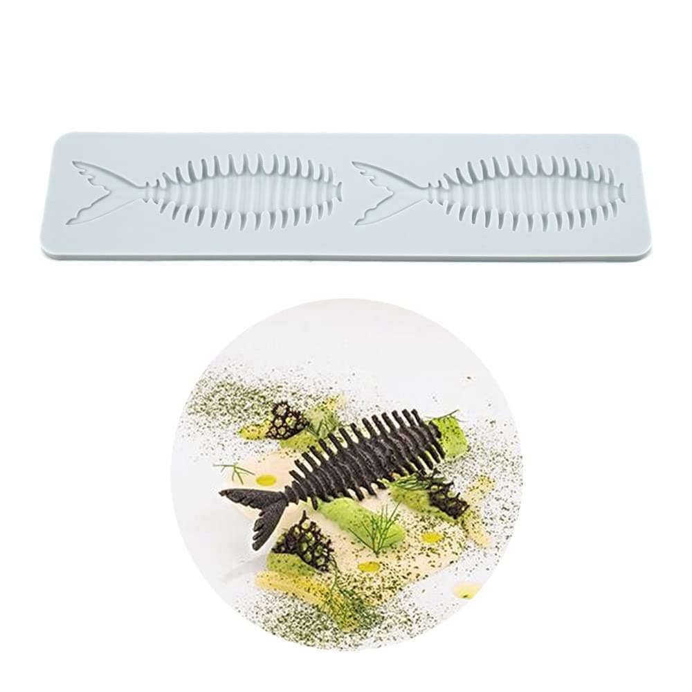 TUKE Silicone Molds 3D Hollow Leaf Chocolate Molds Honeycomb Bee Candy Mold Flower Pattern Fondant Mold Cake Topper Sugar Craft Decoration (H_Fish Bone_9.2 * 2.2 * 0.2inch)