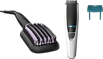 PHILIPS50 Watt Thermo Protect Technology Heated Hair Straightening Brush & BT3203/15 cordless rechargeable Beard Trimmer - 10 length settings; 45 min run time