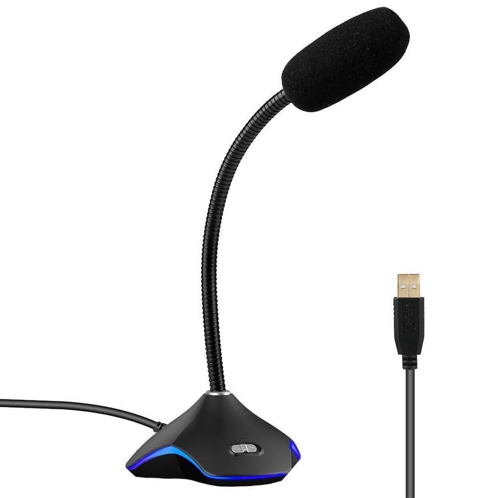 Tiamo Gooseneck USB Microphone, Professional PC Microphone with Built-in LED Light for Computer, Laptop, Plug and Play Mic