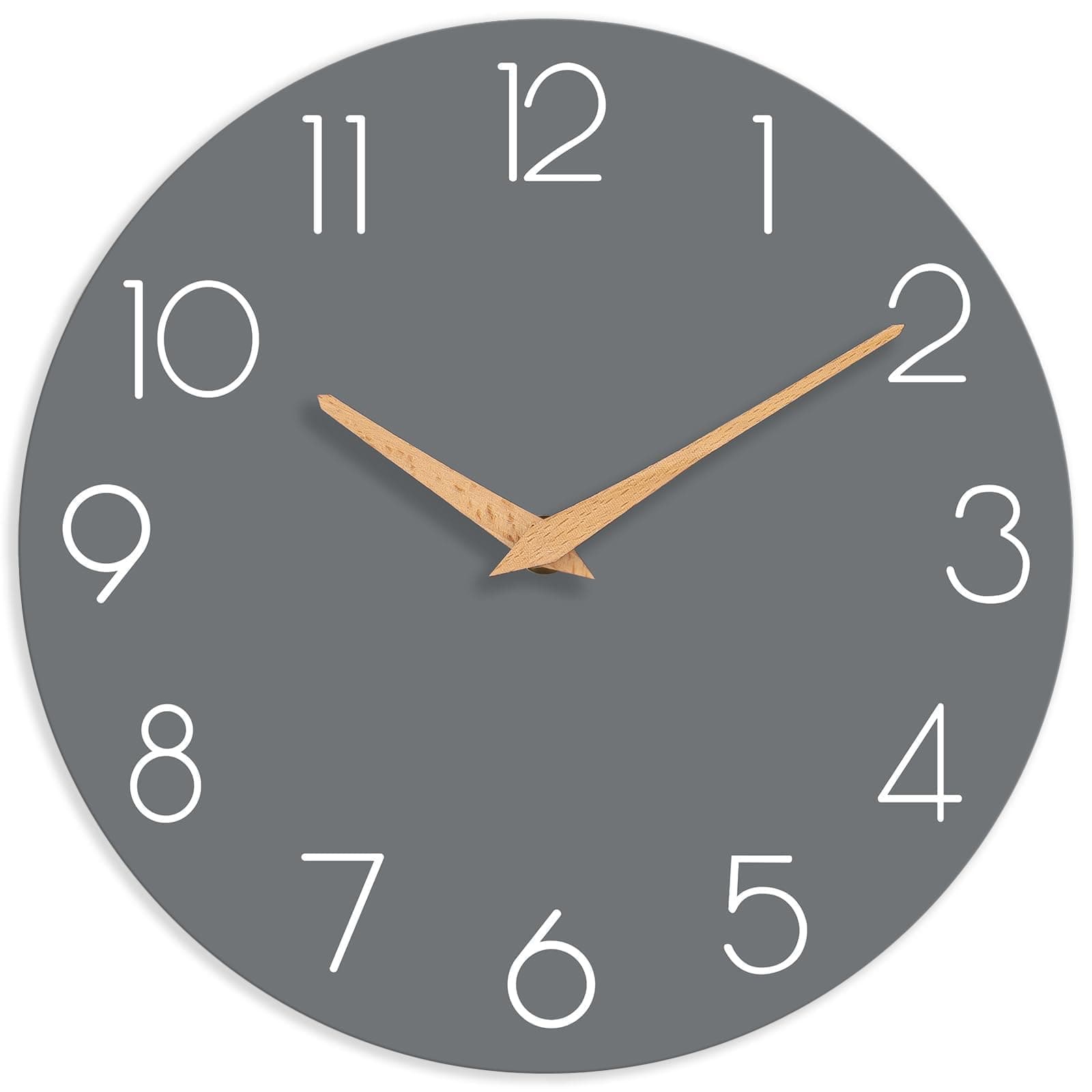 Wall Clock, Gray Silent Non-Ticking, Decorative Battery Operated Wall Clocks for Bedroom, Kitchen, Home, Office, School, Hotel (8 Inch)