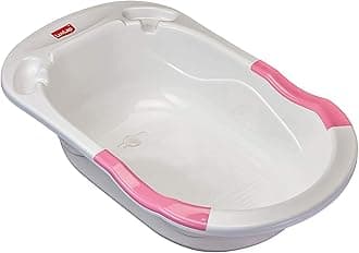 LuvLap Baby Bath tub with Drain Plug, Ergonomic and Spacious, Soft Curved, Durable Non Toxic Material (Orange)