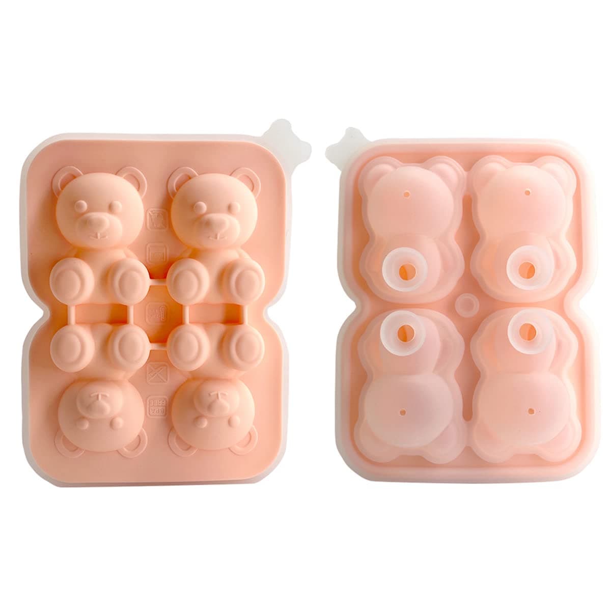 3D Cute Bear Ice Cube Mold, 4 Cavity Silicone Animal Mold Ice Cube for DIY Iced Coffee Milk Tea Beverage Drink Decoration Reusable and BPA Free