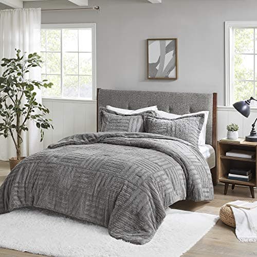 Madison ParkArctic Faux Fur Down Alternative Comforter Bedding Mini Set-Ultra Soft and Cozy Warm, Full/Queen, GreyOEKO-TEX STANDARD 100