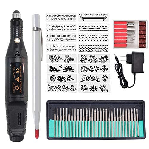 MUTOCAR Electric Micro Engraver Pen Mini DIY Engraving Tool Kit for Metal Glass Ceramic Plastic Wood Jewelry with Scriber Etcher 30 Bits and 16 Stencils