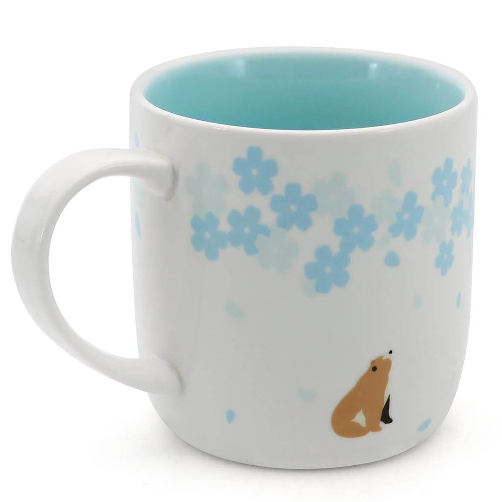 Cute Bear Mug Ceramic White Blue Funny Cherry Blossom Mugs Porcelain Coffee Tea Cups Gifts for Women Girls Grandma Mom Animal Lovers 11 oz