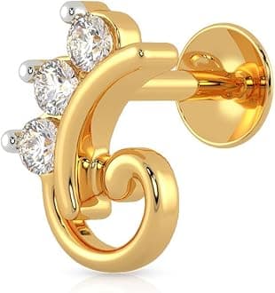 22KT | Pure Yellow Gold Precious Stone Nose Pin For Women